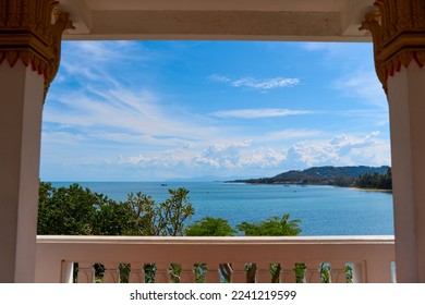 The view from the gazebo on the sea bay with clear turquoise sea water. - Shutterstock ID 2241219599