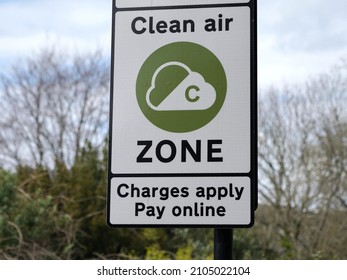 View of a Generic Clean Air Zone Congestion Charge Sign - Shutterstock ID 2105022104