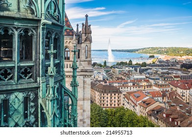 View of Geneva from the height of the Cathedral of Saint-Pierre, Switzerland