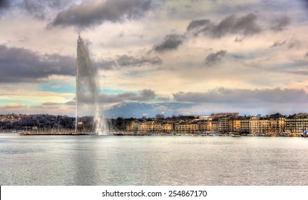 View of Geneva with the Jet d'Eau fountain - Switzerland