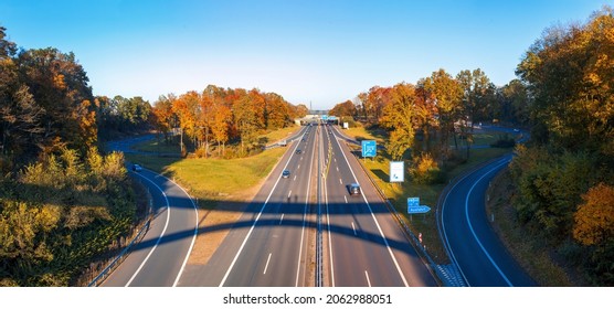 View of the German highway in autumn. Multi Lane Autobahn - Shutterstock ID 2062988051