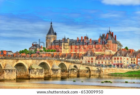 View of Gien with the castle and the old bridge across the Loire - France, Loiret