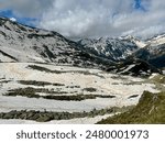 View of glacier in the famous trail of Alta Via di Neves, Alto Adige, Italy