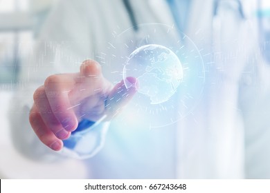 View of a Globe sphere of planet earth displayed on a futuristic interface - Connection concept - Shutterstock ID 667243648