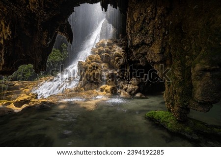 View of the Goa Tetes waterfall located in Pronojiwo (Lumajang)