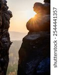 view from gohrisch in the saxon switzerland during autumn sunrise, germany