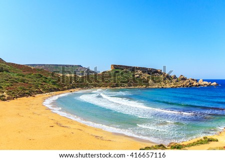 A view of a Golden Bay in Ghajn Tuffieha region, Malta