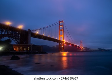 View Of Golden Gate Bridge In The Evening At Long Exposure.  San Francisco, California, USA