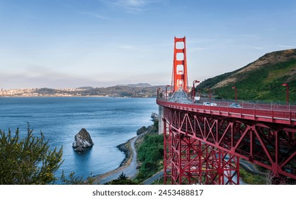 View of Golden Gate Bridge from Golden Gate Bridge Vista Point at sunset, San Francisco, California, United States of America, North America - Powered by Shutterstock