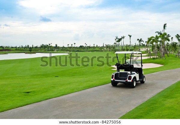 view of golf cart\
at golf course, Thailand