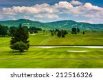 View of a golf course and distant mountains at Canaan Valley State Park, West Virginia.