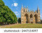 View of Gothic facade of Peterborough Cathedral from Dean