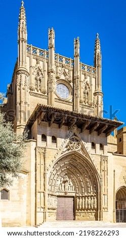 View of Gothic Huesca Cathedral in the city of Huesca in Aragon of northeastern Spain