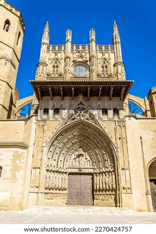 View of Gothic Huesca Cathedral in the city of Huesca in Aragon of northeastern Spain
