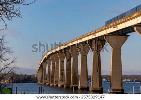 A view of the Gov. Thomas Johnson Bridge in the snow in winter on the Patuxent River.
