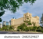 A view of the Government House in Baku, Azerbaijan, with the city skyline in the background including JW Marriott Absheron Hotel