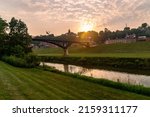 A view of grant park pedestrian bridge at sunset in Galena, Illinois, United States