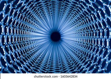 View of a graphene molecular nano technology structure on a blue background - 3d rendering