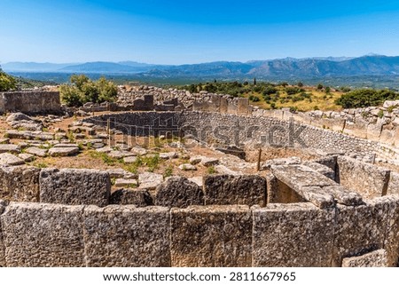 A view of Grave Circle A in  the archaeological site of Mycenae in Greece in early summertime