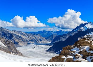 View of Great Aletsch Glacier, the largest glacier in the Alps and UNESCO heritage, in Canton of Valais, Switzerland - Powered by Shutterstock