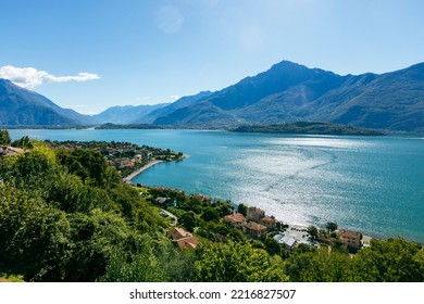 View From The Green Hills Above Domaso, Italy,  Over Lake Como To The Valtellina Valley