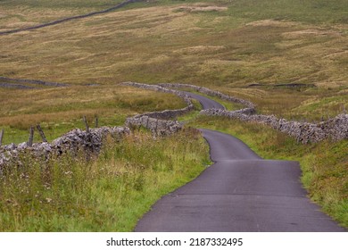 View of the green hills in Yorkshire Dales, Cumbria. Rural landscape, north UK.