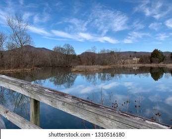 A View From The Greenway At Cove Lake State Park, Caryville, Tennessee In Winter With Blue Sky And Clouds.