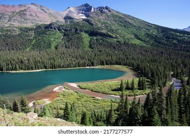 View from the Grinnell Glacier Trail on Josephine Lake, Many Glacier area, Glacier National Park, Rocky Mountains, Montana, USA