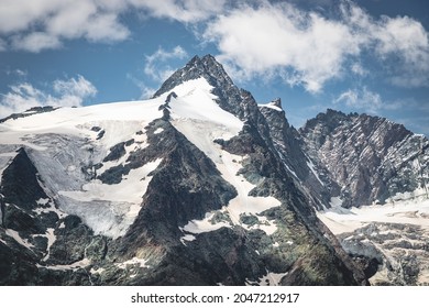 View of Grossglockner, Austria's highest mountain peak. Below is the Pasterze Glacier. Photo taken from Kaiser-Franz-Josefs-Höhe, which is accesible via Großglockner Hochalpenstraße