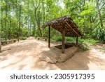 view of the guerrilla camp at Cu Chi tunnels were the location of several military campaigns during the Vietnam War, is now touristic destination. Travel concept.