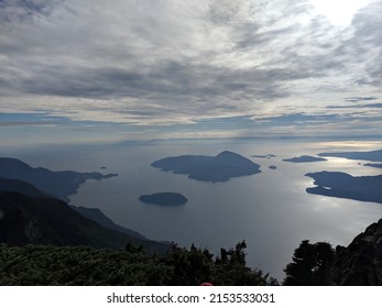 View Of The Gulf Islands From The North Shore Mountain Peaks In Vancouver Canada