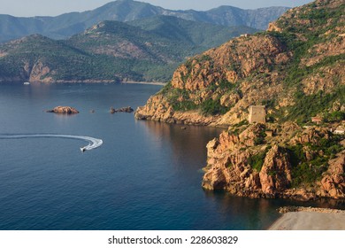 View Of The Gulf And Port Of Porto, In Corsica, France