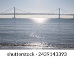 view of Gwangan bridge with beach in Busan, Korea