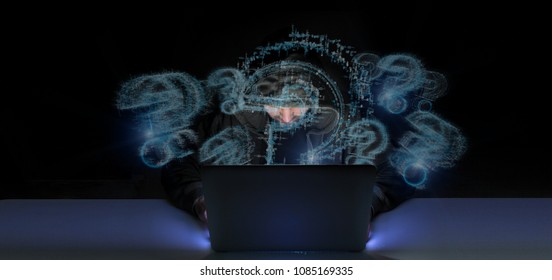 View of a Hacker activating Question mark
