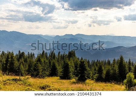 view from Hajla peak of Rugova valley and mountains and Prokletije national park in Northern Kosovo along the border to Montenegro