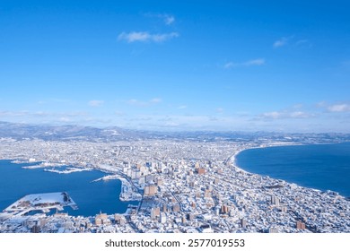 View of Hakodate Hokkaido city on a clear winter day from Hakodate Ropeway