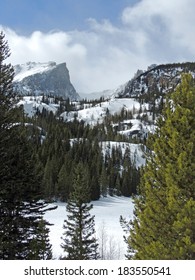   View Of Hallett Peak In Winter From Bear Lake, In Rocky Mountain National Park,  Colorado    