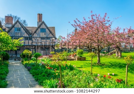 View of the Hall's Croft gardens in Stratford upon Avon, England
