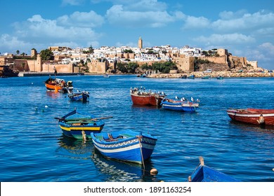 View of the harbour of Rabat, Morocco located in the river Bou Regreg at the mouth of the Atlantic Ocean. - Shutterstock ID 1891163254