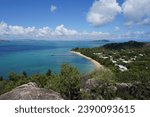 View from hawkings point lookout over picnic bay jetty on magnetic island, queensland, australia