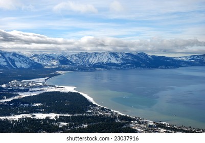 View From Heavenly Ski Resort On South Lake Tahoe In Winter