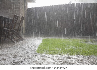 View Of Heavy Rains In Backyard