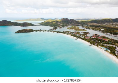 View from a helicopter to Jolly Beach and Jolly Harbor in Antigua. - Shutterstock ID 1727867554