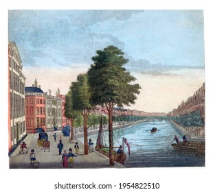 View Of The Herengracht, Vintage Engraving.