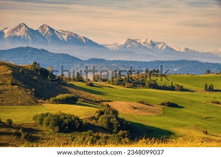 View with High Tatras in Pieniny. Summer mountain landscape in Slovakia. Slovakia and Poland countryside