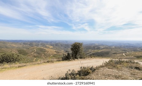 View of the highest point in the Eastern Algarve, Alcaria do Cume, 525 meters above sea level. Near Santa Catarina da Fonte do Bispo, Tavira, Portugal on an autumn day