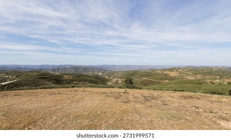 View of the highest point in the Eastern Algarve, Alcaria do Cume, 525 meters above sea level. Near Santa Catarina da Fonte do Bispo, Tavira, Portugal on an autumn day