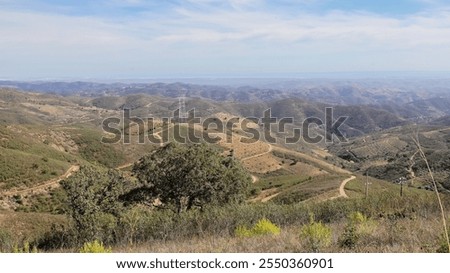 View of the highest point in the Eastern Algarve, Alcaria do Cume, 525 meters above sea level. Near Santa Catarina da Fonte do Bispo, Tavira, Portugal on an autumn day