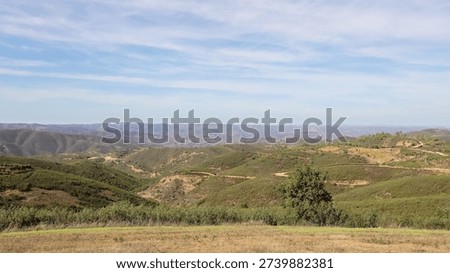 View of the highest point in the Eastern Algarve, Alcaria do Cume, 525 meters above sea level. Near Santa Catarina da Fonte do Bispo, Tavira, Portugal on an autumn day