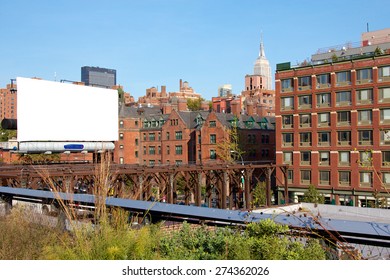 View From The Highline Past An Empty Billboard In New York, NY, USA.